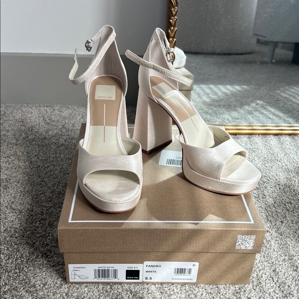 Dolce Vita Pandro White Satin Platform Block Heels